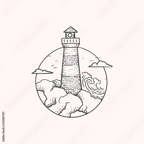 Lighthouse tattoo sketch in a circle