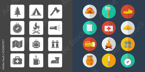Camp flat icon collections. Set of modern icon element template illustration. Flat color icon. Futuristic icon for web, computer, technology. Vector eps 10
