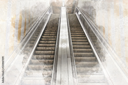Dirty and grungy escalator from Brussels subway