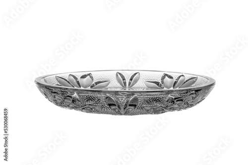 Shallow empty glass bowl. PNG file