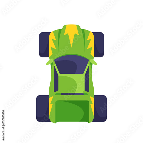 Racing Car, Green Monster Truck Isolated on White Background. Sport Automobile Top View, Transportation for Competition