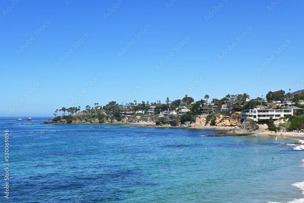 Looking over Fishermans Cove, Shaws Cove and Divers Cove towards Twin Points in Laguna Beach, California. Looking over Fishermans Cove, Shaws Cove and Divers Cove towards Twin Points in Laguna Beach, California.