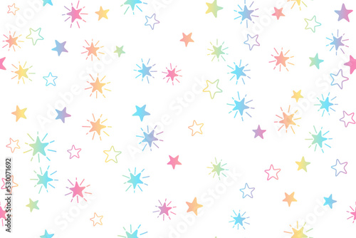Rainbos color starts seamless vector pattern magic design. Shining pink blue yellow green stars cute childish vector endless ornament. Rainbow stars, happy starry childish seamless print pattern