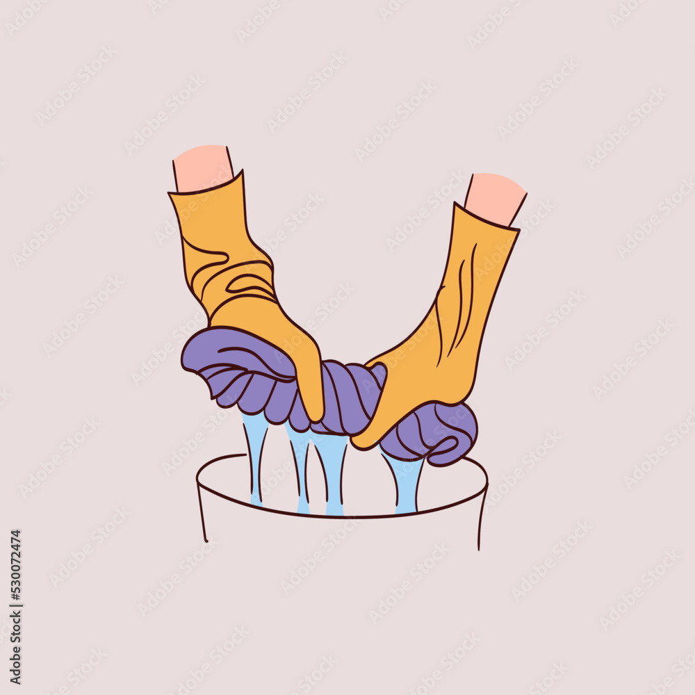 Hand With Rag hands wring out a rag for the floor. Housework concept. Hand drawn ...