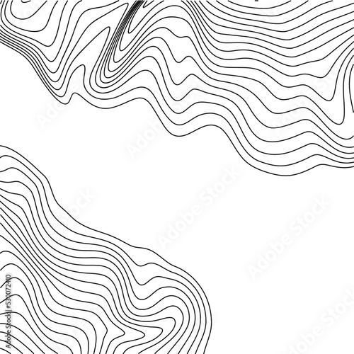 Abstract black and white topographic contours lines of mountains. Topography map art curve drawing. vector .