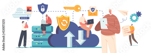 Cloud Data Safety Concept. Internet Security, Privacy, Computer Protection, Virtual Private Network Vector Illustration