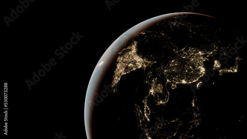 View on the Earth from space, view on the Asia, China, India, Japan, city lights seen from orbit