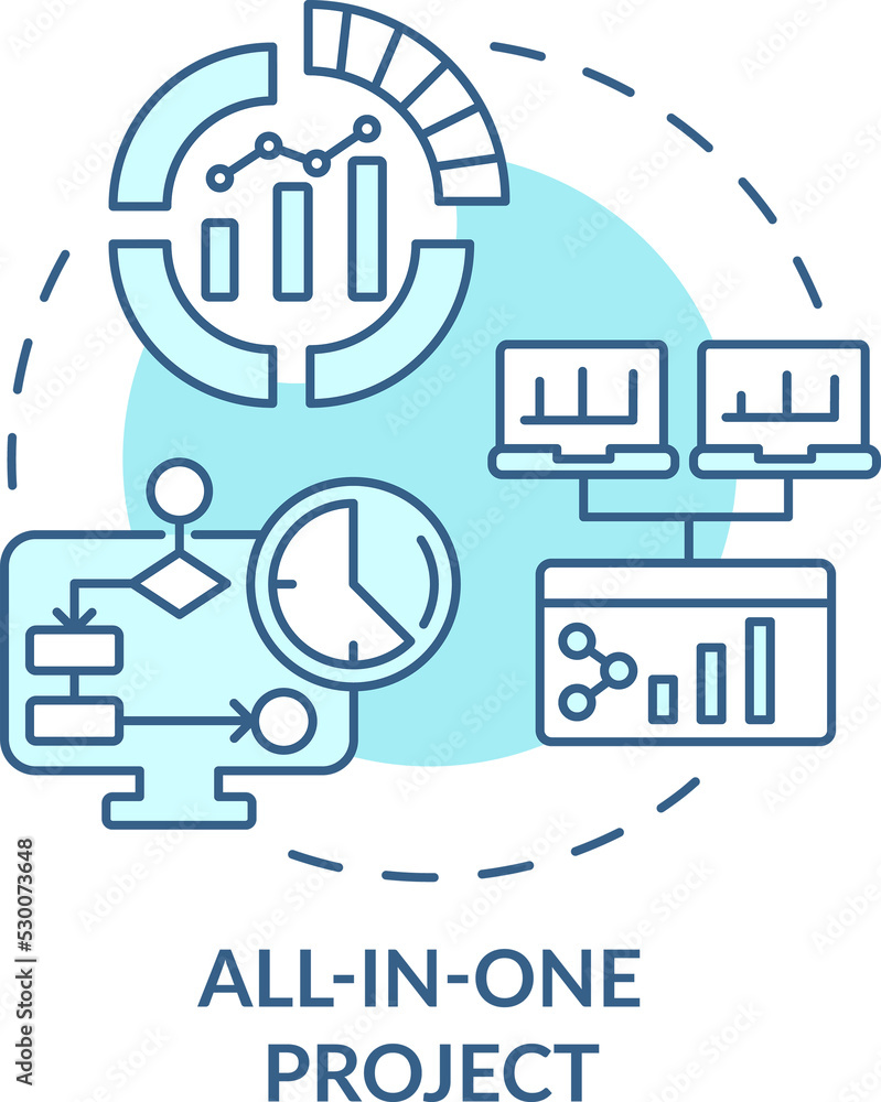 All-in-one project turquoise concept icon. Managing multiple tasks ...