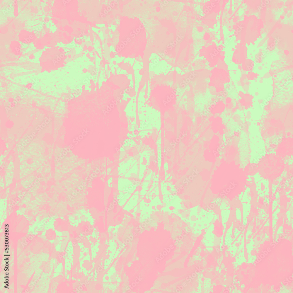 A seamless pattern with monochrome pink paint splatters on background.