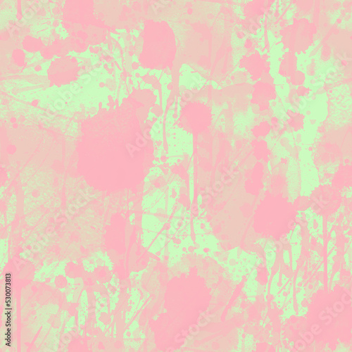 A seamless pattern with monochrome pink paint splatters on background. © FireFLYart