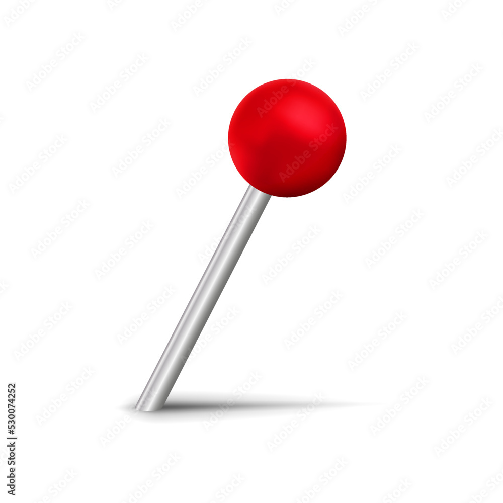 Red pin icon. Attach button on needle, pinned office thumbtack and paper push pin. Vector illustration Red pin icon. Attach button on needle, pinned office thumbtack and paper push pin. Vector illustration