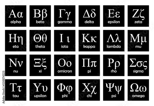Greek Alphabet and Symbols (Useful for Education and Schools), vector illustration. They are archaic Greek alphabets used before and after Christ but in the past. Eps vector  photo