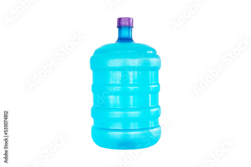 Big bottle of Drinking blue water blue with pump. Lack of large plastic drinking water storage, can store water for a long time and can be transported easily. Isolated on white background.