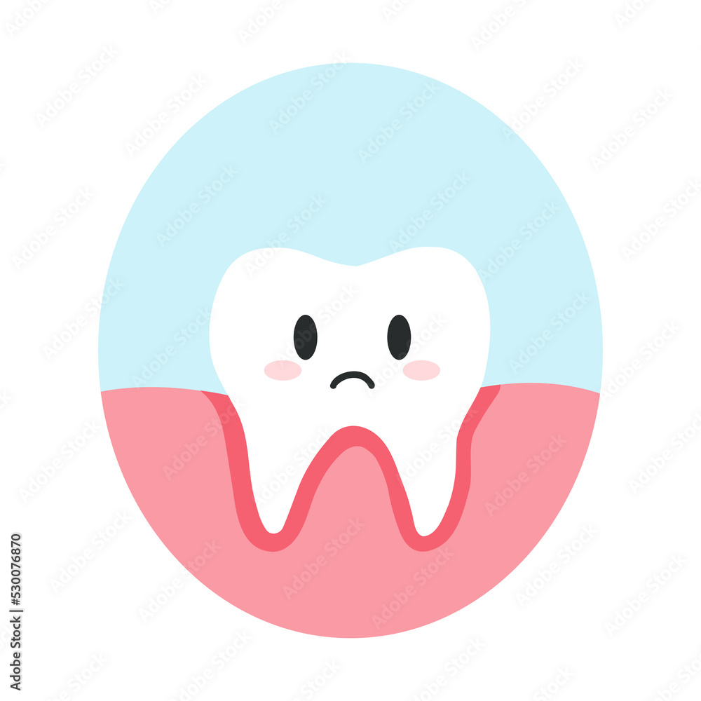 Inflammation of the roots of the tooth in cartoon flat style. Vector illustration of gum disease, gingivitis teeth character, dental care concept, oral hygiene Inflammation of the roots of the tooth in cartoon flat style. Vector illustration of gum disease, gingivitis teeth character, dental care concept, oral hygiene