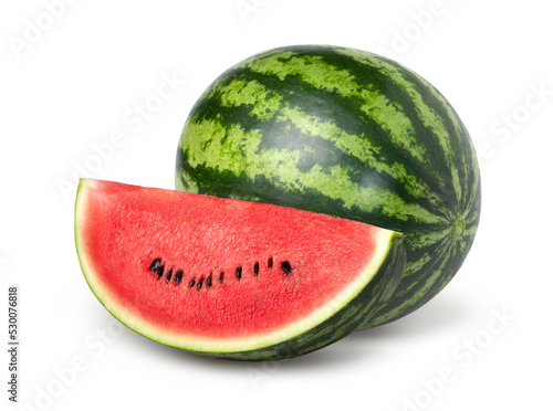 watermelon and sliced (half) isolated on white background, Watermelon macro studio photo