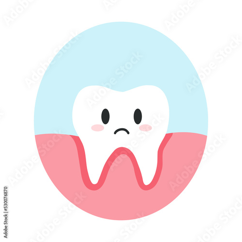 Inflammation of the roots of the tooth in cartoon flat style. Vector illustration of gum disease, gingivitis teeth character, dental care concept, oral hygiene