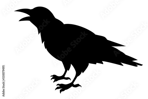 Crow Silhouette. Raven silhouette. Halloween sticker. Cartoon illustration