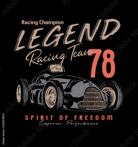 Vintage race car illustration .
