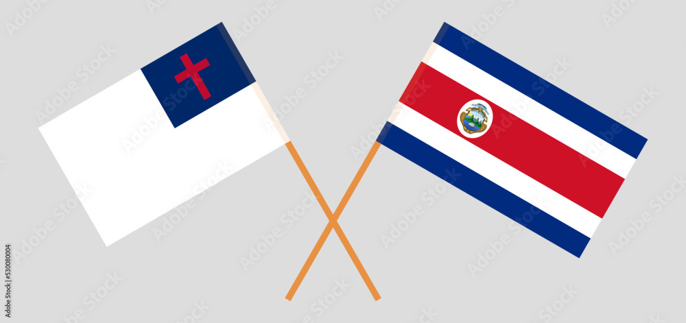 Crossed flags of christianity and Costa Rica. Official colors. Correct proportion