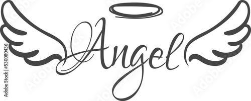 Angel doodle. Flying wings logo. Heaven symbol