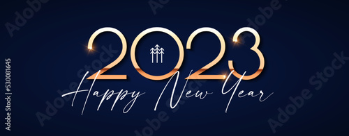Happy new 2023 year Elegant gold text with light. Minimal text template