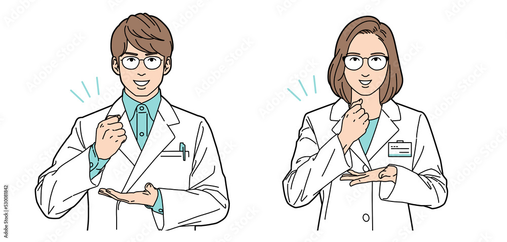 人物イラスト 薬剤師 男女 正面 人物イラスト 薬剤師 男女 正面