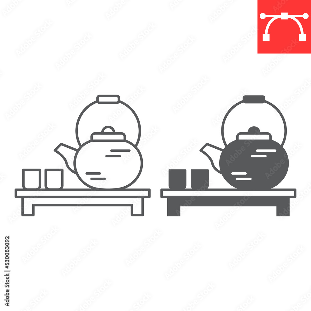 Chinese tea ceremony line and glyph icon, cafe and culture, japenese ...