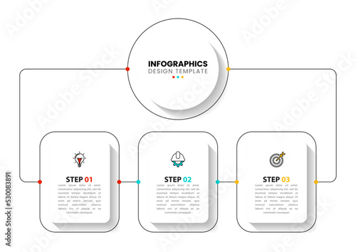 Infographic template. 3 linked rectangles with text