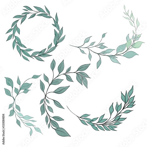 Hand drawn floral frames with flowers, branch and leaves. Elegant logo templa...