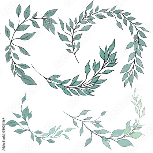 Hand drawn floral frames with flowers, branch and leaves. Elegant logo templa...