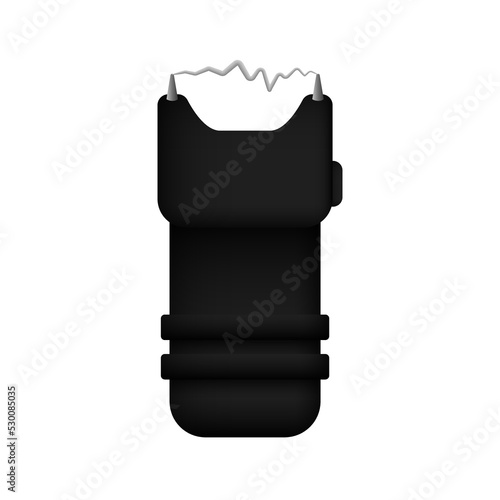 Black shocker with discharge. Stunning taser with an electric charge