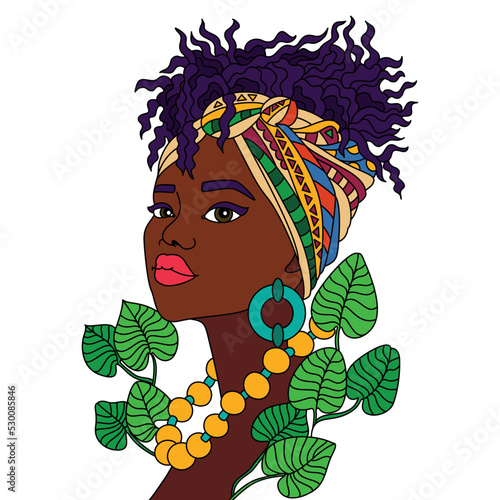 African black woman afro modern girl turban head wrap scarf Nubian queen coloring illustration artwork