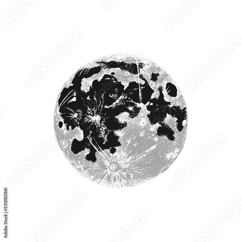 Realistic full dark moon on a white background.