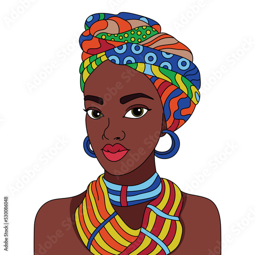 African black woman turban head wrap scarf headscarf Nubian queen vector coloring illustration
