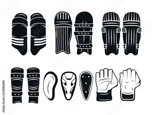 Cricket Guards  And Gloves Vector Clip Art Best Set, Unique Design Concept With White Background, Premium Hi-Quality Free Vector File Download.
