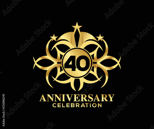 40 Years Anniversary. Invitation card. Celebrating of, colorful shape decoration Logo with Luxury Design