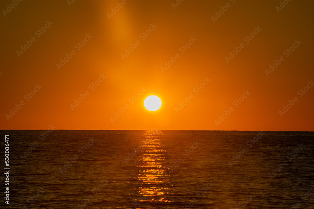 yellow sunset in the sea