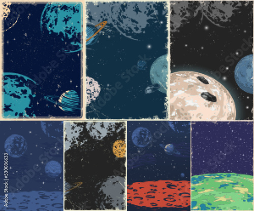 Space set flyers vintage colorful