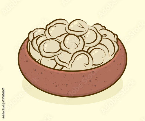 Homemade vector pelmeni dumplings detailed sign. Slavic cuisine menu element.