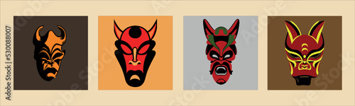 Obraz na plátne set of Japanese Kabuki masks