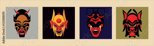 Fotografia, Obraz set of Japanese Kabuki masks