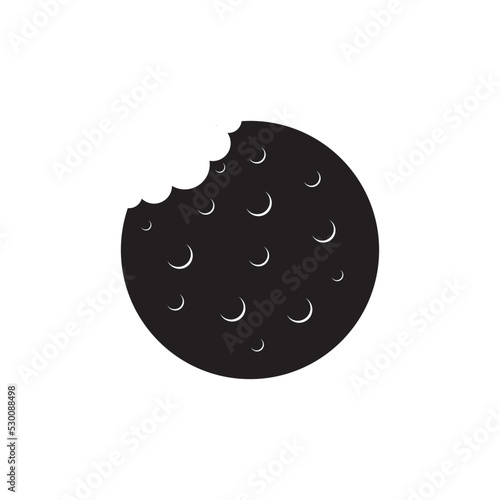 Abstract black and white logo of sun, moon behind a cloud, or a bitten cookie with teeth prints. Flat emblem of a broken coin or circle. Unusual vector icon
