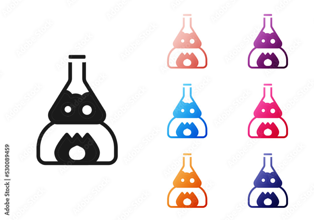 Black Glass test tube flask on fire heater experiment icon isolated on white background. Laboratory equipment. Set icons colorful. Vector Black Glass test tube flask on fire heater experiment icon isolated on white background. Laboratory equipment. Set icons colorful. Vector