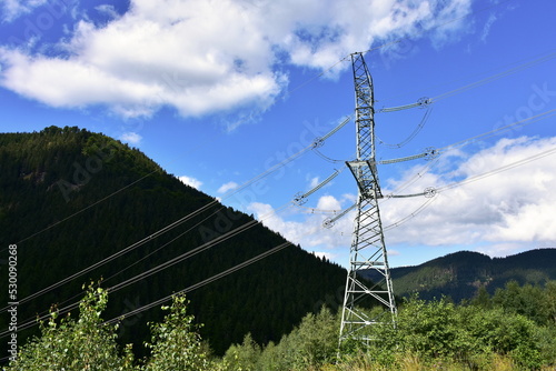 electricity pole of high voltage,power plant Dlouhe Strane in Czech republic photo