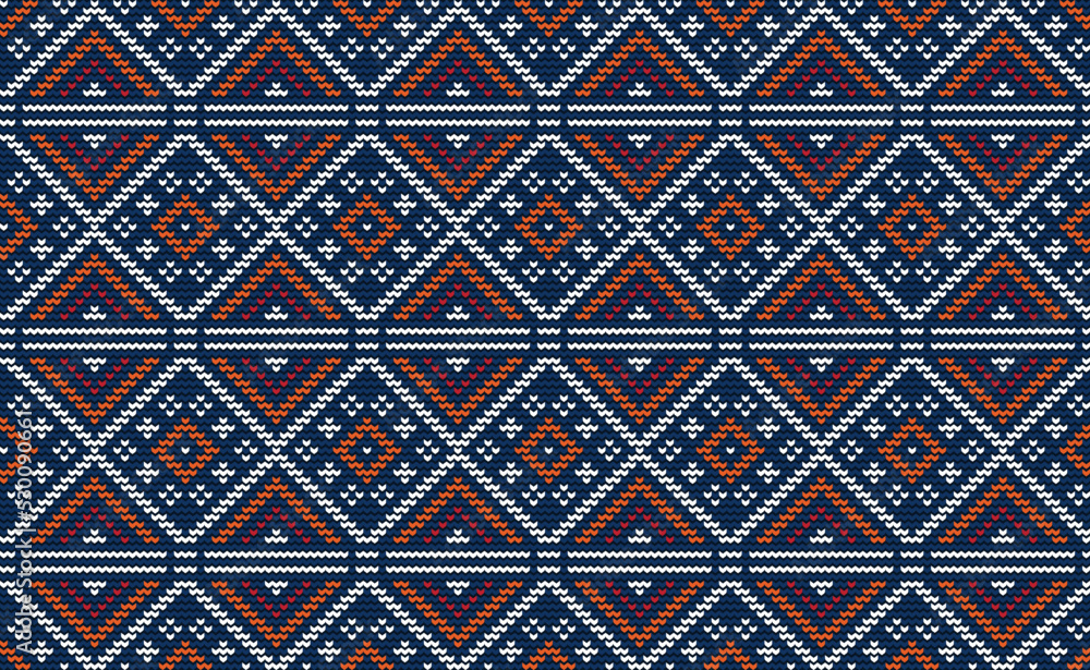 White and Orange Embroidery Pattern, Knitted Diagonal Background, Vector Aztec Repeat texture, Fabric Crochet illustration White and Orange Embroidery Pattern, Knitted Diagonal Background, Vector Aztec Repeat texture, Fabric Crochet illustration