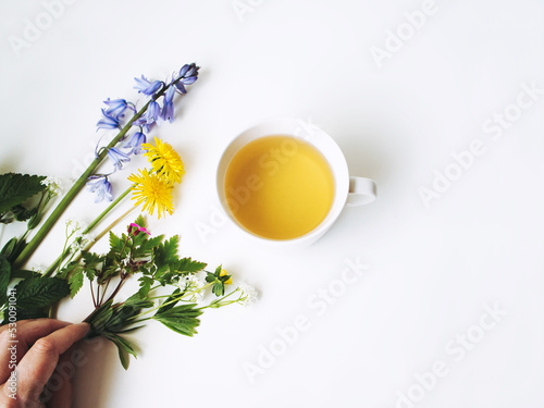cup of tea with wild flowers