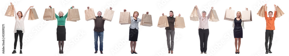 a group of people are running paper shopping bags a group of people are running paper shopping bags