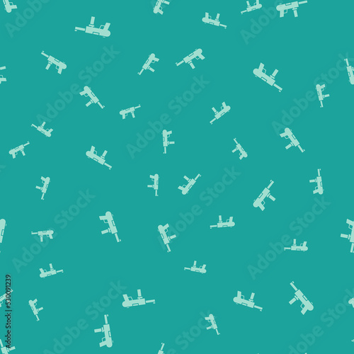Green Submachine gun M3, Grease gun icon isolated seamless pattern on green background. Vector