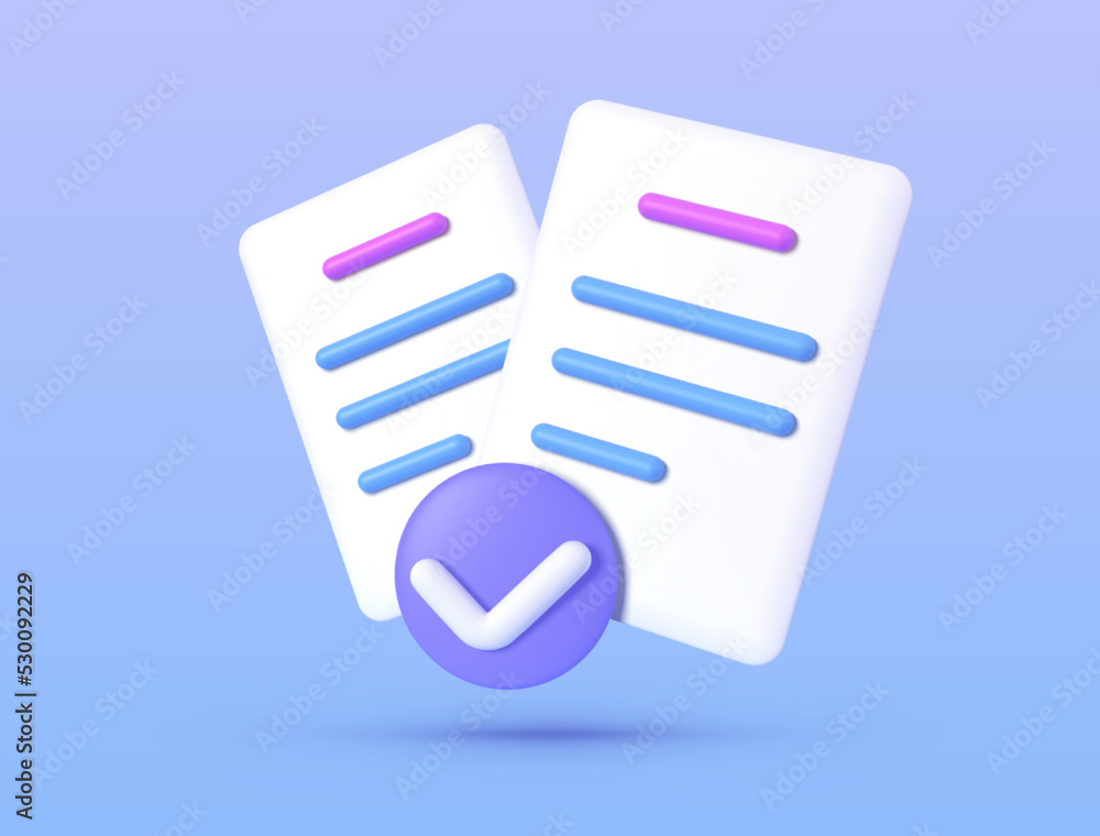 Document 3d. Exam checklist icon. Business vector icon. 3d check list icon vector render illustration. Vector render illustration Document 3d. Exam checklist icon. Business vector icon. 3d check list icon vector render illustration. Vector render illustration