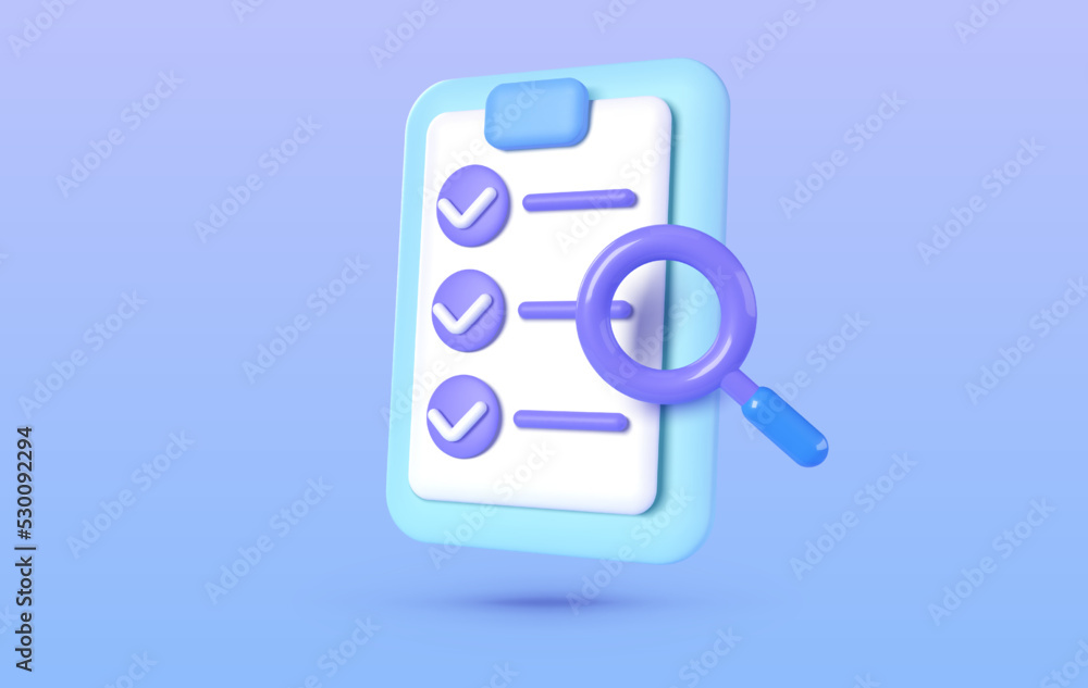 Document 3d, great design for any purposes. 3d check list icon. Business vector icon. 3d vector render concept - obrazy, fototapety, plakaty 